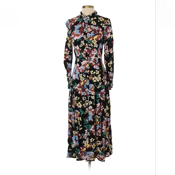 & Other Stories Black Floral Print Midi Shirtdress - Picture 2 of 14